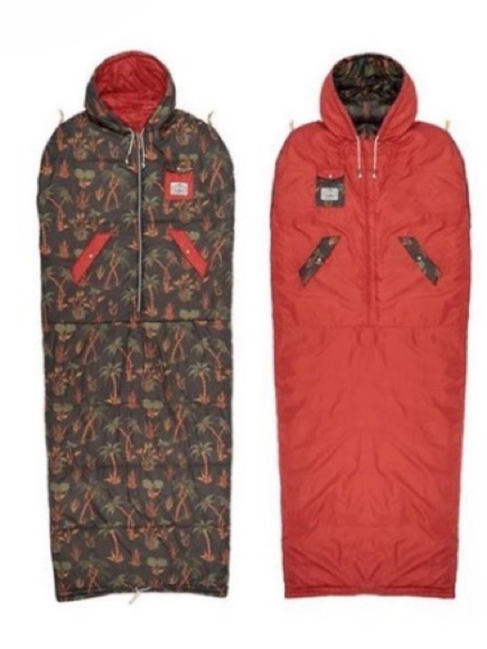 Poler Napsack Reversible Hooded Sleeping Bag - Red & Tropical Palm Print